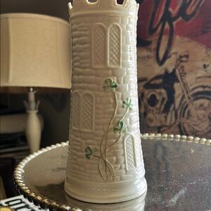 Belleek White and Green Vase with Elegant Accents